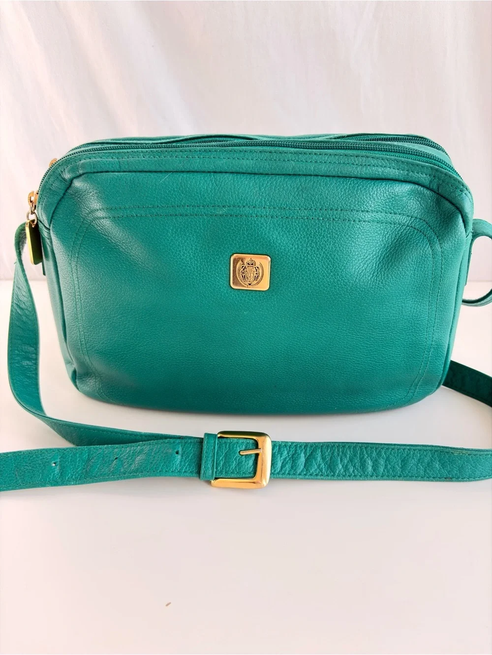 Liz Claiborne Teal Green Leather Crossbody Shoulder Bag Purse Vintage 1980/90s.